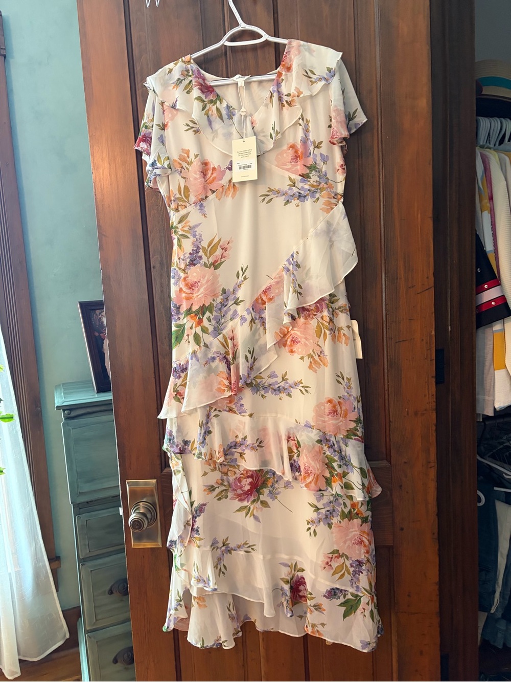 bohme Cream Floral Ruffle Maxi Dress